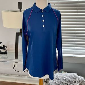 Peter Millar Blue Blouse with Pink Accents